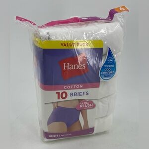 Hanes Women's 10 Pack White Cotton Classic Briefs Ultra Plush Size 6 Tagless New